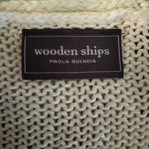 Wooden Ships Size S M Loose Knit V Neck Sweater Flower Floral Print Boxy Fit - Picture 3 of 4